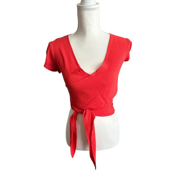 Flynn Skye That's a Wrap Crop Top Flutter Sleeve Coral Size Small Summer Beach - Picture 2 of 10